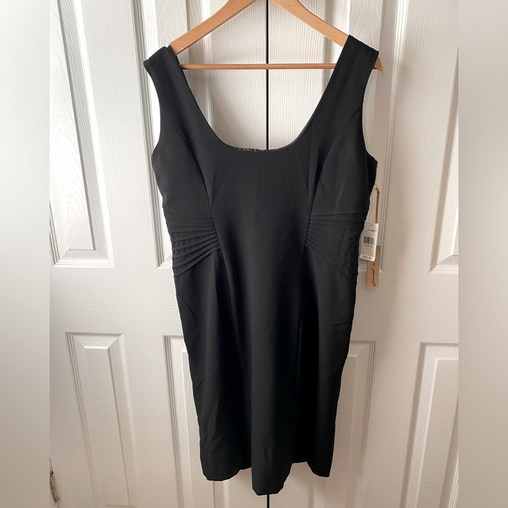 🆕 Essentials by A•B•S Black Sleeveless Double Scoop LBD Sheath Dress SZ 12